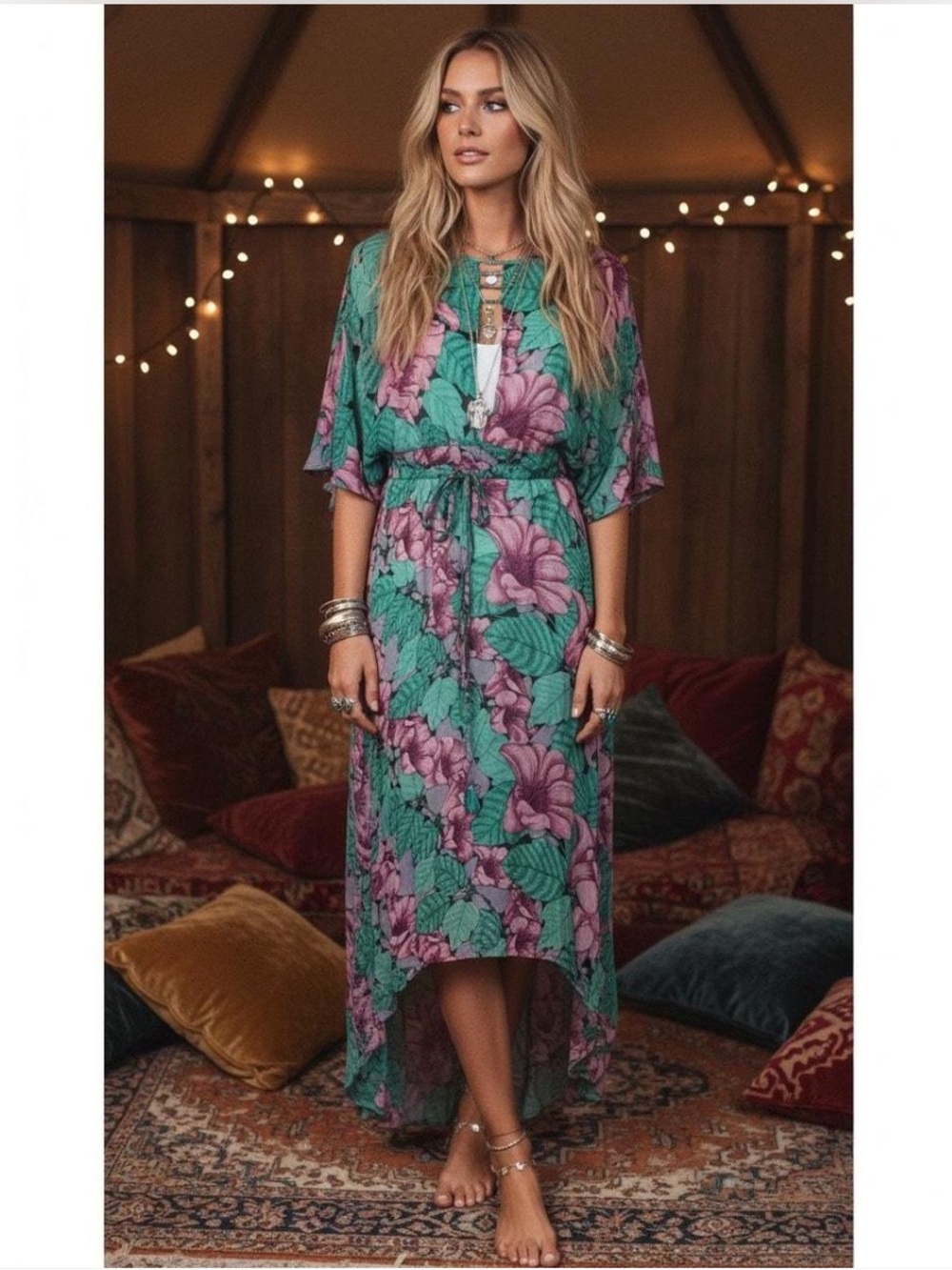 Anthropologie Leifnotes Floral Hibiscus High Low Midi Dress Size 0